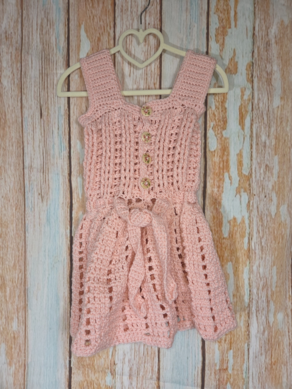 Girls Pink Crochet Sundress with Tie Waist